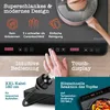 A close-up marketing image of a double induction cooktop, highlighting its features and design. Produktbild-Vorschau