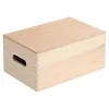 A light-colored wooden storage box with a hinged lid and cut-out handles on the sides, presented against a white background. Náhľad obrázku produktu