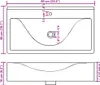 Diagram showing the dimensions of a rectangular ceramic sink. Náhľad obrázku produktu