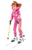 A doll dressed in a pink ski suit, wearing ski goggles, holding ski poles, and standing on skis. Náhľad obrázku produktu