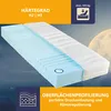 A mattress with a blue foam base and a white cover, set against a dark, cloudy sky with a large moon. Produktbild-Vorschau