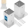 Two metal post anchors with screws and a wooden post in one anchor, set against a white background. Anteprima dell’immagine prodotto