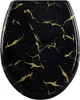 A top-down view of a black toilet seat with a gold marble-like pattern. Produktbild-Vorschau