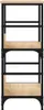 A front view of a tall, narrow bookshelf with two shelves made of light-colored wood and a black metal frame. Produktbild-Vorschau