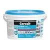 A white plastic bucket with a blue lid, containing waterproofing material. The label on the bucket shows the brand name, product name, and application illustrations. Produktbild-Vorschau