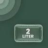 A green storage basket with the text '2 LITER' on it, set against a dark green background with concentric green circles in the upper left corner. Produktbild-Vorschau