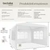 An illustration of a white pavilion with dimensions and included parts shown. Náhled obrázku produktu