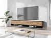 A modern living room with a wall-mounted TV cabinet and a large television. Anteprima dell’immagine prodotto
