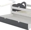 A white and gray children's bed with a pull-out drawer and a mattress shown separately. Náhľad obrázku produktu
