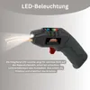 A close-up marketing image of a plastic welding tool with its LED light on, highlighting its features. Produktbild-Vorschau