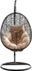 A black hanging egg chair with beige cushions, shown on a white background. Náhled obrázku produktu