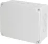 A white electrical junction box with multiple conduit entry points is shown against a white background. Produktbild-Vorschau