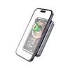 A transparent phone case is shown with a power bank attached to the back, displaying a charging icon. Produktbild-Vorschau