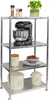 A stainless steel shelving unit with kitchen items on display. Podgląd zdjęcia produktu