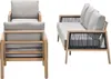 A front and side view of a modern outdoor furniture set, including an armchair and a sofa, against a white background. Produktbild-Vorschau