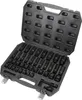 A black plastic case containing a set of black metal sockets and a ratchet. Produktbild-Vorschau