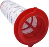 A close-up view of a red and white vacuum cleaner filter. Produktbild-Vorschau