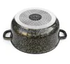 The bottom of a speckled black and gold pot with silver accents is shown against a white background. Náhled obrázku produktu