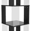 Close-up view of a black wooden shelf with clear acrylic dividers of a rotating bookshelf. Produktbild-Vorschau
