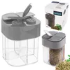 A collage of a multi-compartment spice container and its packaging. Produktbild-Vorschau