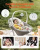 A baby sleeping in a bouncer, with inset images showing the product in different settings. Produktbild-Vorschau