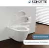 A white wall-mounted toilet with its lid and seat shown in various stages of closing, with a roll of toilet paper on the seat. Anteprima dell’immagine prodotto