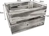 A wooden crate with dimensions indicated by arrows and text. Produktbild-Vorschau