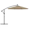 A cantilever umbrella with a taupe canopy and black frame is shown against a white background. Voir les images du produit