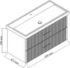 A technical drawing of a bathroom vanity with dimensions indicated. Produktbild-Vorschau