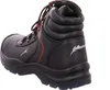 A black work boot with red accents and laces, shown from the side against a white background. Produktbild-Vorschau