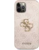 A pink Guess phone case with a gold logo and the Guess brand name printed on it. Náhled obrázku produktu