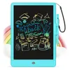 A blue drawing tablet with educational drawings on the screen, set against a soft rainbow and cloud background. Podgląd zdjęcia produktu