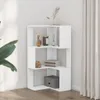 A white corner shelf unit with decorative items on it, placed in a room with a plant and curtains. Podgląd zdjęcia produktu