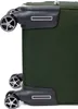 Close-up view of the wheels and corner protectors of a green suitcase. Podgląd zdjęcia produktu