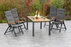 A garden furniture set with a table and chairs on a patio, with plants in the background. Produktbild-Vorschau