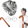 Set Kostüm Opa Verkleidung Rentner Brille Gehstock Perücke Produktbild-Vorschau 1