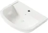 A white corner sink with a faucet hole and drain hole. Produktbild-Vorschau
