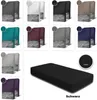 A collage of different colored fitted sheets, with a single black fitted sheet shown in detail at the bottom right. Produktbild-Vorschau