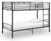 A black metal bunk bed with white mattresses and pillows, shown from a slight diagonal angle against a white background. Náhľad obrázku produktu