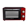 A red and black mini oven displayed from a front-facing angle. Voir les images du produit