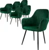 A set of six green velvet dining chairs with black legs, arranged on a white background. Náhled obrázku produktu