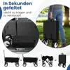 Collage showing a foldable garden wagon in various states of use and storage, including being placed in a car trunk, carried by a person, and in different folded positions. Náhled obrázku produktu
