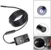 A collage showing an endoscope camera, its tip with lights, its lens, and an example of its use in a drain. Voir les images du produit
