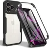 A black and clear iPhone case with a screen protector is shown against a white background. Produktbild-Vorschau