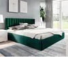 A bedroom scene with a large green upholstered bed as the main focus. Produktbild-Vorschau