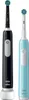 Two electric toothbrushes, one black and one blue, are displayed side-by-side on a white background. Anteprima dell’immagine prodotto