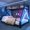 A modern metal bunk bed with LED lighting in a bedroom setting. Náhled obrázku produktu