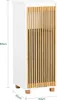 A white cabinet with wooden slatted doors and wooden legs, with dimensions indicated by text overlays. Anteprima dell’immagine prodotto