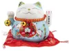 Maneki-Neko-Figur, Porzellan, blau, 10x12x10 cm, beweglicher Arm Voir les images du produit