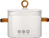 A clear glass pot with amber handles and lid knob sits on a white background. Produktbild-Vorschau